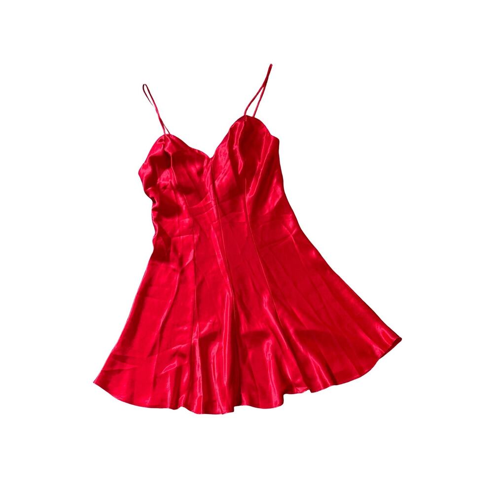 Fredericks of Hollywood Lingerie Size M Red Satin Slip Dress Mini Chemise Vintag